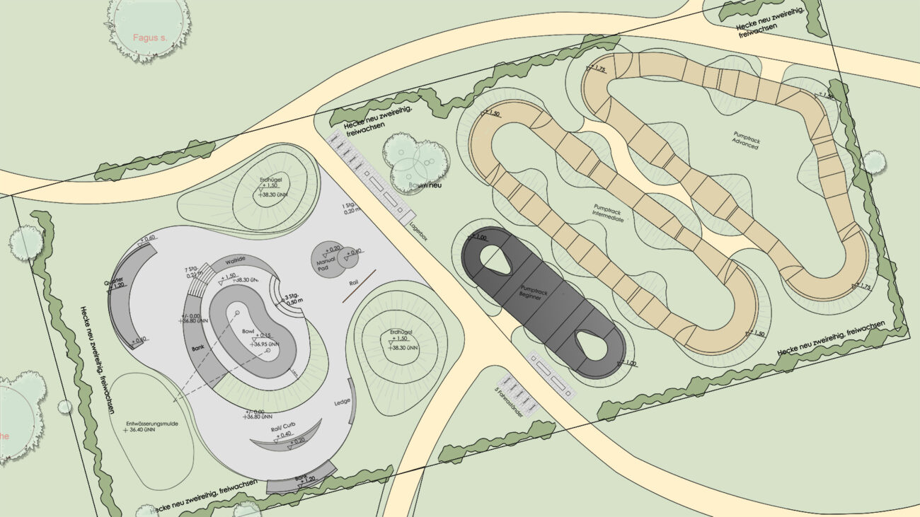 Projekt Meerbusch - Skatepark und Bikeanlage - Baubeginn - Übersichtsplan - 220126