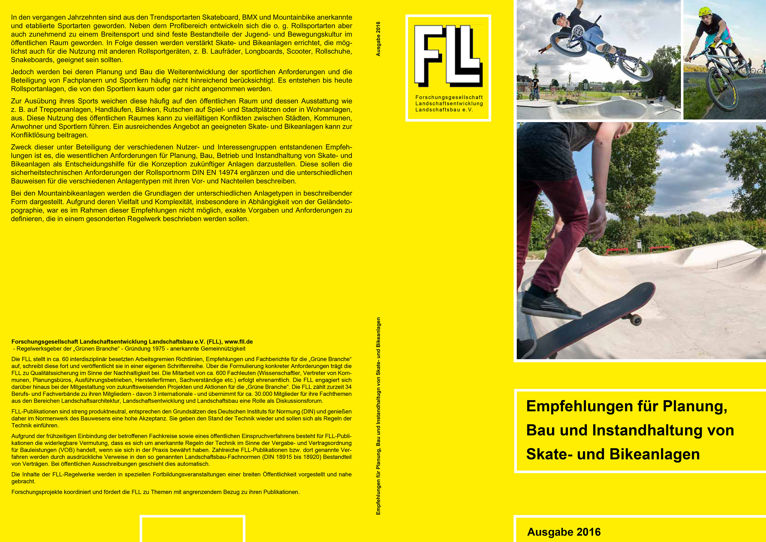 Umschlag FLL Skate- und Bikeanlagen Empfehlungen Regelwerk Skatepark
