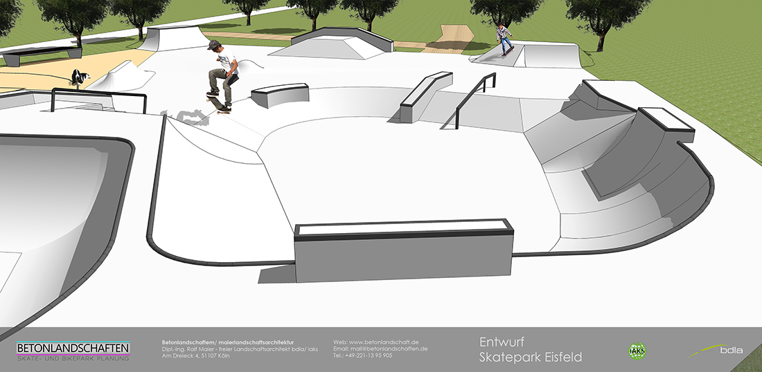 Skatepark Eisfeld Visualisierung Animation Betonlandschaften 3